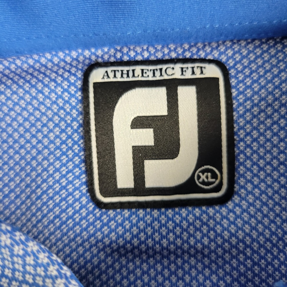 FootJoy Athletic Fit Mens XL Blue AOP Geometric Performance Stretch Golf Polo SS - Picture 4 of 6